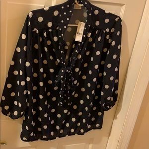 Blk & white poka dot blouse never worn brand new